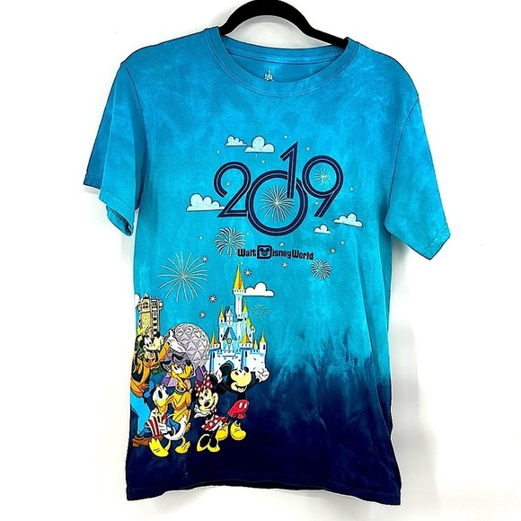 Disney 2019 tie dye blue Mickey castle t shirt size small women’s - Picture 1 of 4